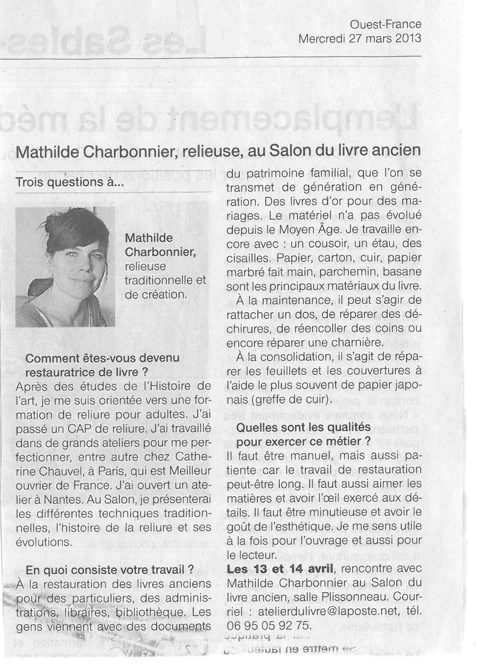 Ouest France du 27 Mars 2013