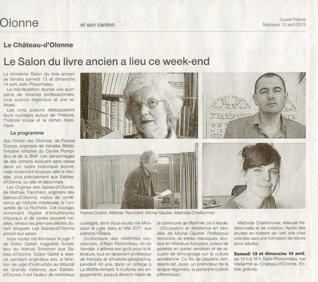 Ouest France du 10 Avril 2013