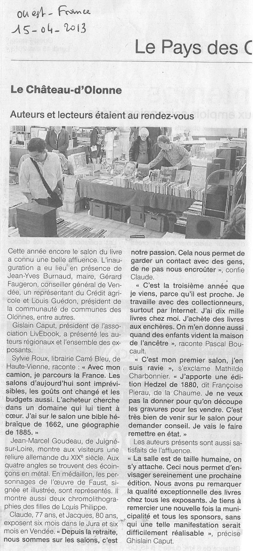 Ouest France du 15 Avril 2013